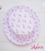 Двухсторонняя летняя детская панамка "Розовый Фламинго в горошек"