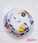 Двухсторонняя летняя детская панамка "Строительная техника на сером"