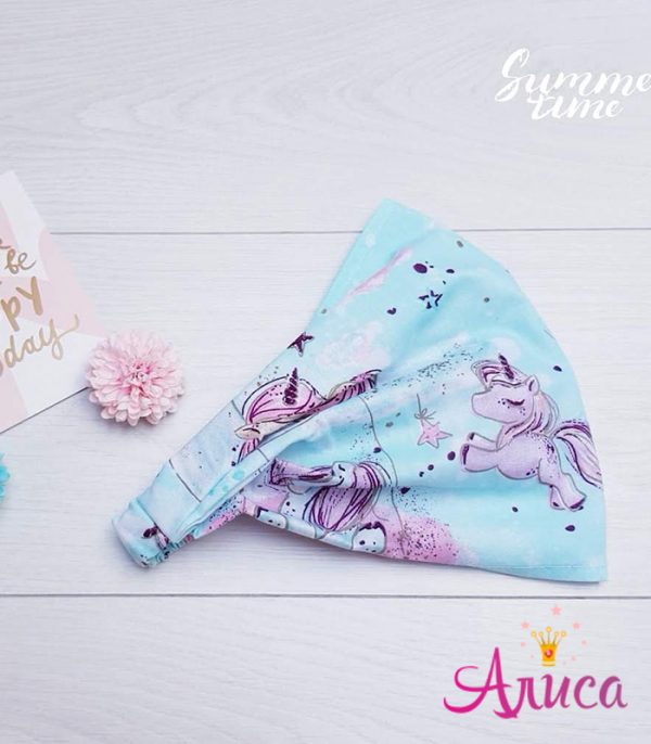 Косынка детская хлопковая "Единорог на мятном"