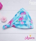 Косынка детская хлопковая "Фламинго на бирюзовом"