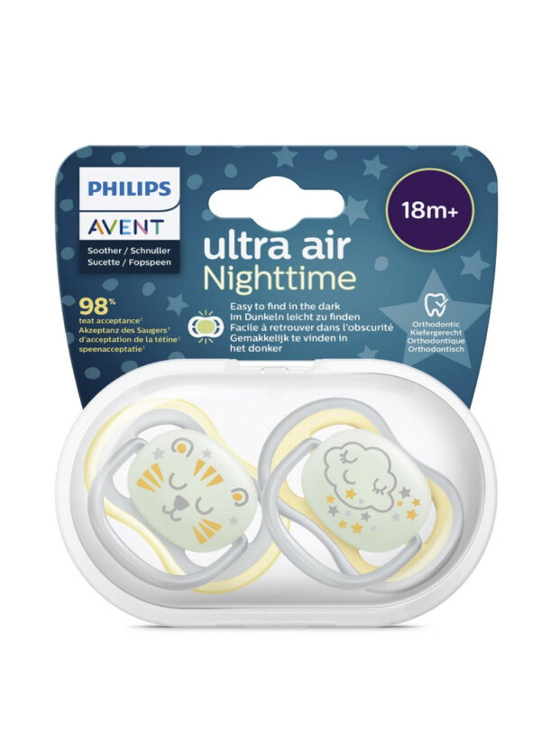 Силіконова пустушка philips avent ultra air нічна 18+ міс 2 шт (scf376/01) (8710103982708)