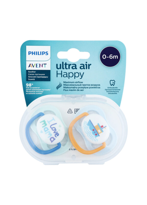Силіконова пустушка philips avent ultra air "i love…" 0-6 міс. для хлопчиків 2 шт. (scf080/01) (8710103949183)