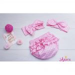 Хлопковая повязка на голову Афробант нежно- розовый в горошек