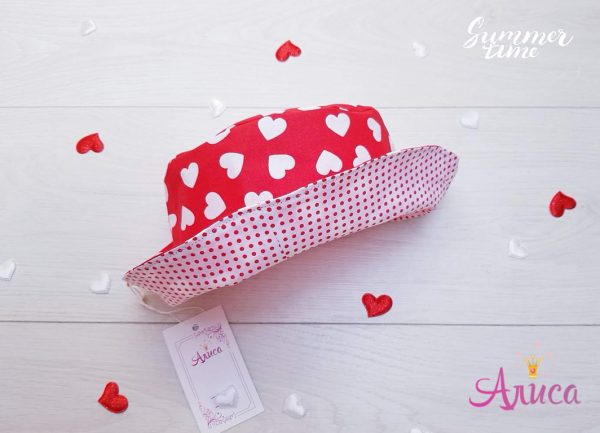 Панама хлопковая детская "Сердечки на красном