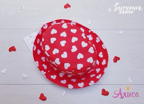 Панама хлопковая детская "Сердечки на красном