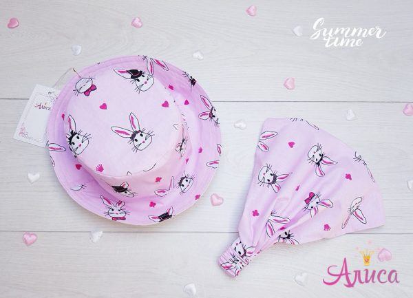 Панама хлопковая для девочки "Зайцы на Розовом"