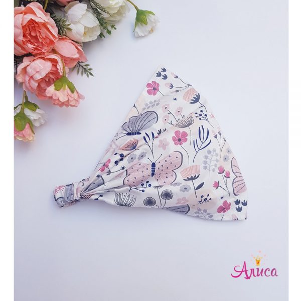 Косынка хлопковая на резинке "Бабочки и цветы"