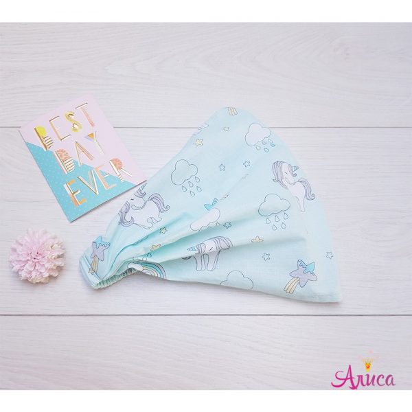 Косынка хлопковая на резинке "Единороги на мятном"