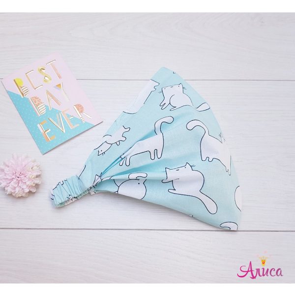 Косынка хлопковая на резинке "Котики на мятном"