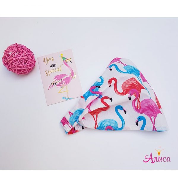 Косынка хлопковая на резинке "Разноцветные Фламинго"