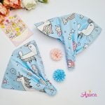 Косынка- повязка с козырьком на резинке "Единороги на голубом"