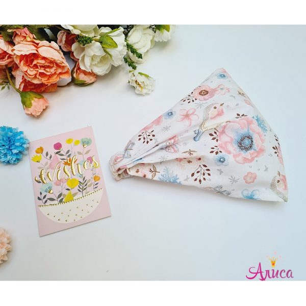 Косынка хлопковая на резинке "Цветы и птички"