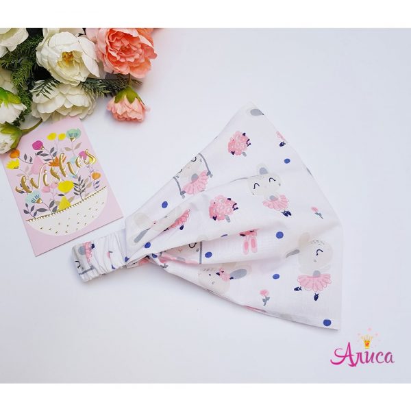 Косынка хлопковая на резинке "Зайчики на качелях на белом"