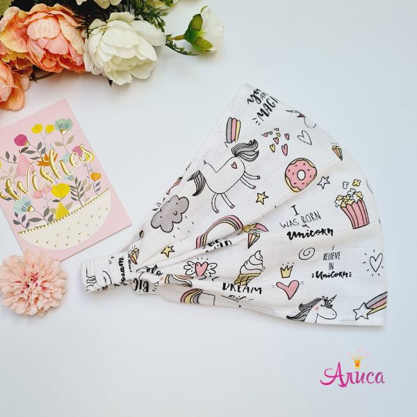 Косынка муслиновая на резинке "Единорог и тучки в сером"