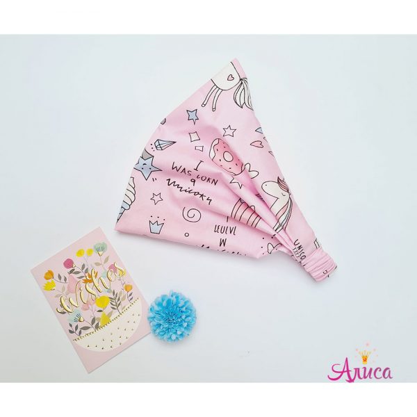 Косынка детская хлопковая "Единороги и пончики на розовом"