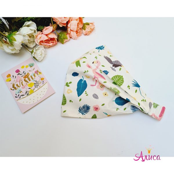 Косынка сатиновая на резинке "Фламинго и листики"