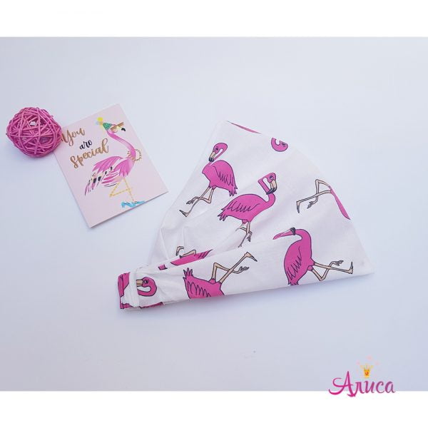 Косынка хлопковая на резинке "Фламинго на белом"