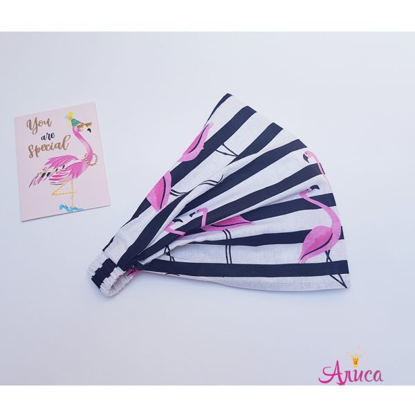 Косынка хлопковая на резинке "Фламинго на полоске"
