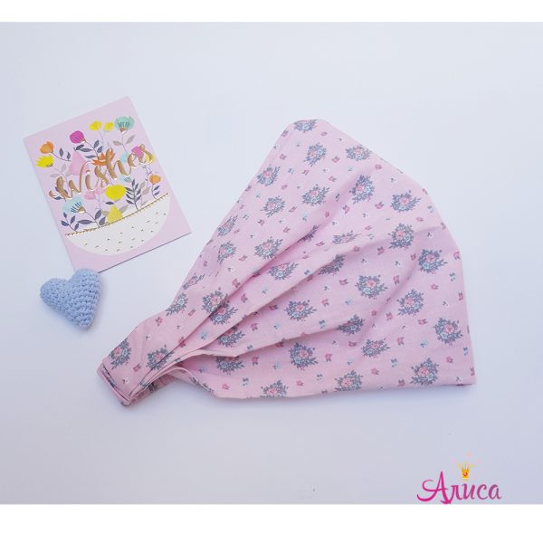 Косынка хлопковая на резинке "Цветочки на пудрово-розовом"