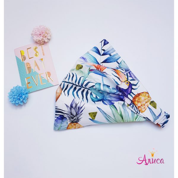 Косынка хлопковая на резинке "Туканы и ананасы"