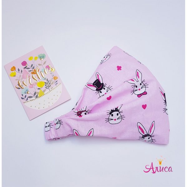 Косынка хлопковая на резинке "Зайчики на розовом"