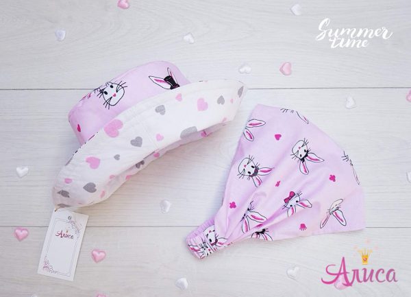 Панама хлопковая для девочки "Зайцы на Розовом"