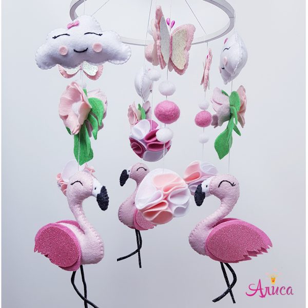 Мобиль из фетра ручной работы "Розовый фламинго"