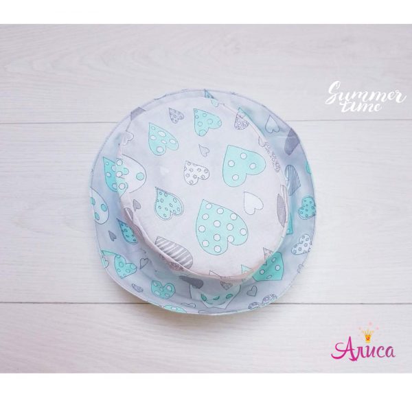 Панама летняя "Сердечки мятно-серые"