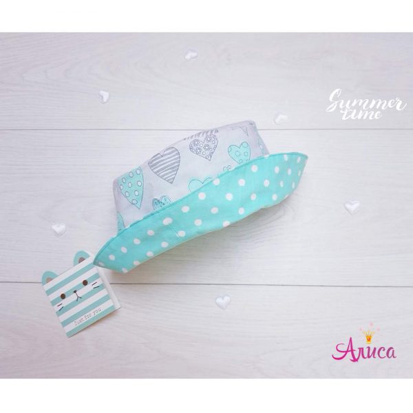 Панама летняя "Сердечки мятно-серые"