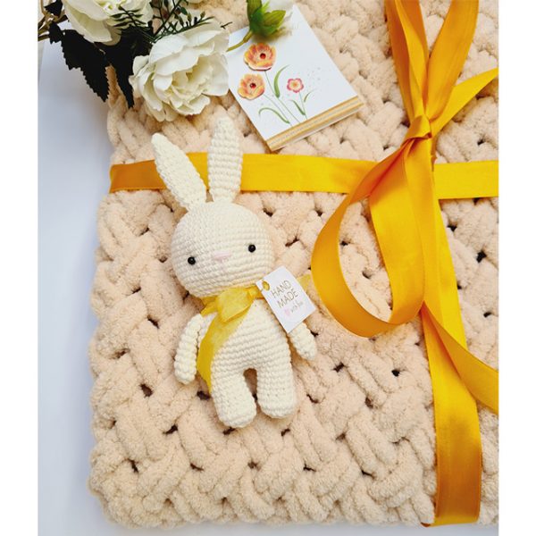 Подарочный набор вязанный плед бежевого цвета и игрушка на выбор